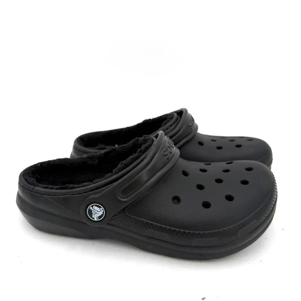 Crocs Kids Youth Black Classic Faux Fur Lined Clogs Shoes Size Junior 2